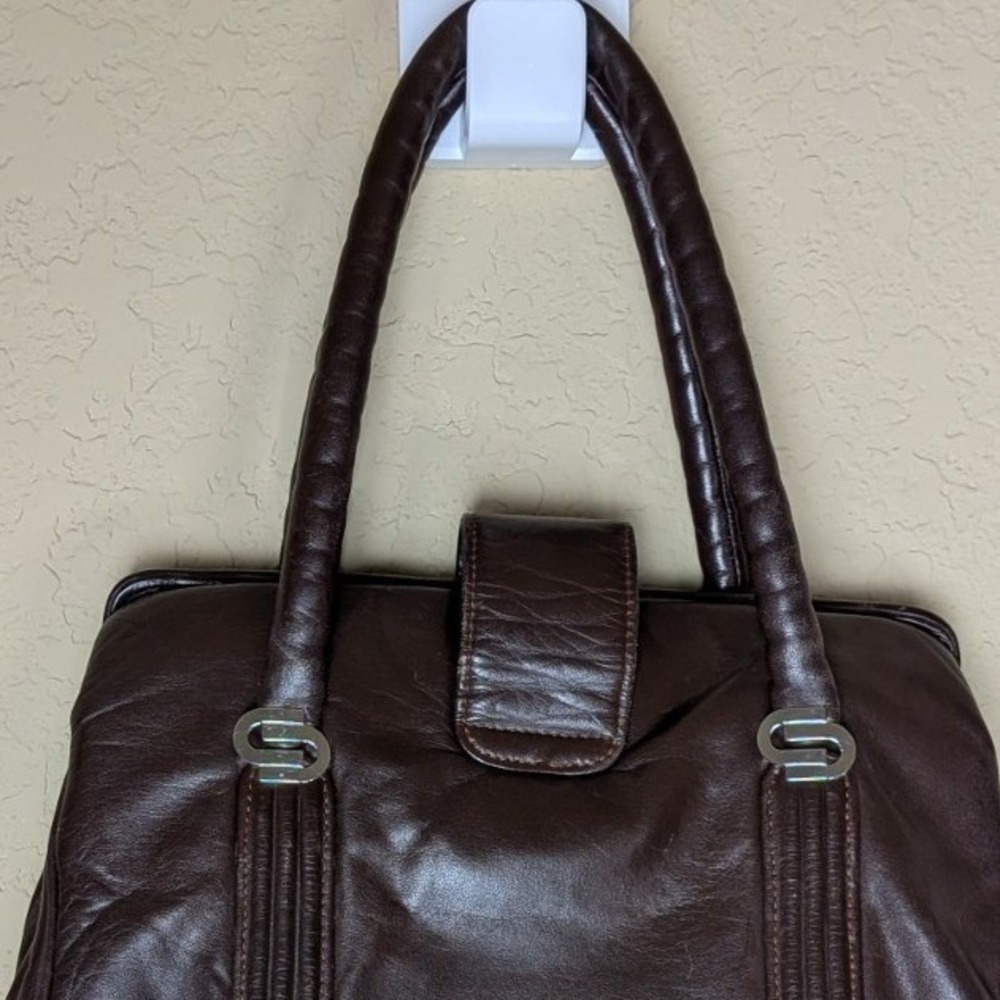 Vintage Structured‎ Satchel Bag Top Handle Purse with Fold-Out Center Secretary - Picture 4 of 11